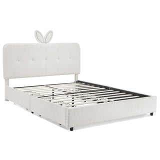 Upholstered Bed With Oversized Rabbit Ear Headboard, LED Lights & 4 Storage Drawers
