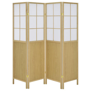 Gabby - 4 Panel Divider Folding Shoji Screen With Windowpane Details - Natural