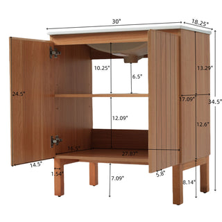 Bathroom Vanity With Sink, Minimalist Design, 45 Degrees Free Handle Doors - Antique Natural