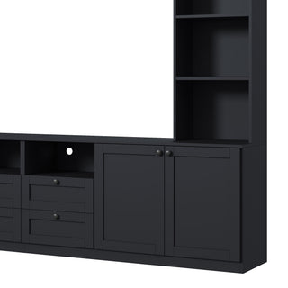 Farmhouse Elegant Entertainment Center Wall Unit With 4 Drawers