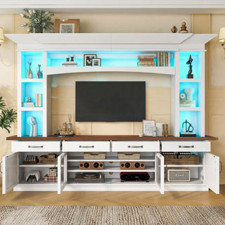 Extra Long TV Stand With 7 Color LED Lights, Adjustable Shelves & Storage Cabinets