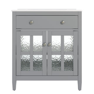 Bathroom Vanity With Ceramic Sink, Adjustable Shelf & Tip Out Tray