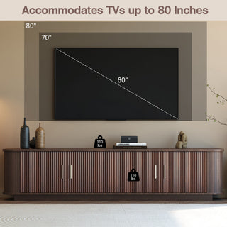 70" TV Stand With Ample Storage, Refined Curved Corners - Dark Brown