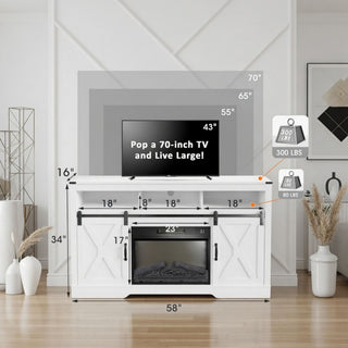 Farmhouse TV Stand With Sliding Barn Doors & Adjustable Storage