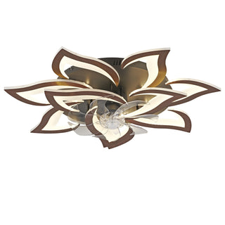 32" Flower Ceiling Fan With LED Dimmable Light, Low Profile Flush Mount Fan With Remote Control, 6 Speeds