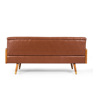 Adelaide - Mid Century Modern Tufted Sofa With Rolled Accent Pillows - Light Brown
