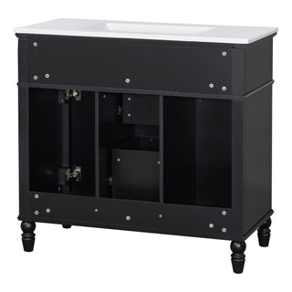 Bathroom Vanity With Sink, Flip-Out Top Drawer, Soft Close Doors, 2 Storage Drawers