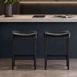 Bar Stool With Brass Nailhead Trim (Set of 2) - Black