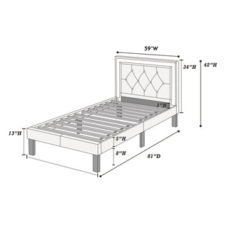 Glamours Style Bed With Diamond Tufted Padded Headboard