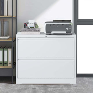 Lateral File Cabinet 2 Drawer, Locking File Cabinet With Anti Tip Interlock, Heavy Duty Storage For Letter / Legal / A4 Files - White