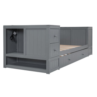 Daybed With Storage Arms, Trundle And Charging Station