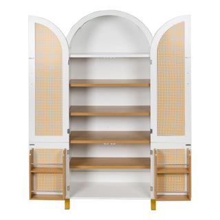 Tall Arched Cabinet With Rattan Doors & Adjustable Shelves