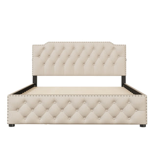 Upholstered Platform Bed With Trundle And 2 Sets Of USB Ports On Each Side, Fabric
