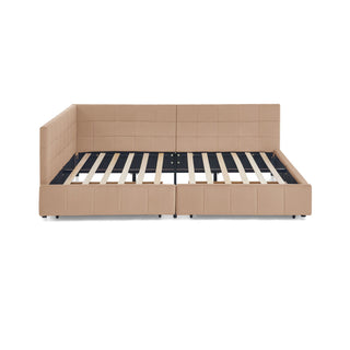Mid-Century Storage Upholstered Tufted Bed Frame With Backrest And Armrests