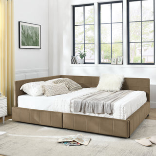 Mid-Century Storage Upholstered Tufted Bed Frame With Backrest And Armrests