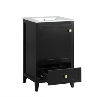 20" Bathroom Vanity With Sink Cabinet With Soft Closing Door, Drawer & Storage Rack - Black