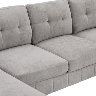 U-Shaped Sectional Sofa 103.5" Fabric Couch With Dual Chaise Lounges, Storage Pockets, Armrest Pillows