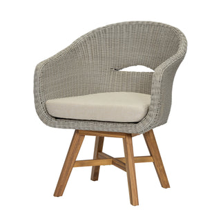 Modern Coastal Rattan Dining Chairs, (Set of 2), Solid Wood Legs - Beige