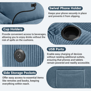 Sleeper Sofa Loveseat Sofa With Full Size Mattress, 2 USB Ports, 2 Cup Holders, 2 Side Pockets And Phone Holder