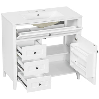 Bathroom Vanity With Sink, 3 Drawers & Cabinet With Adjustable Shelves