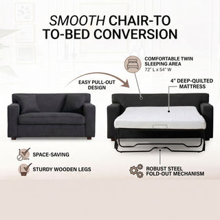 2 In 1 Lounge Chair With 4" Mattress & 2 Throw Pillows - Gray