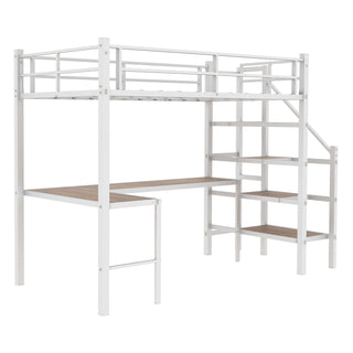 Loft Bed & L-Shaped Desk, Large Storage Space