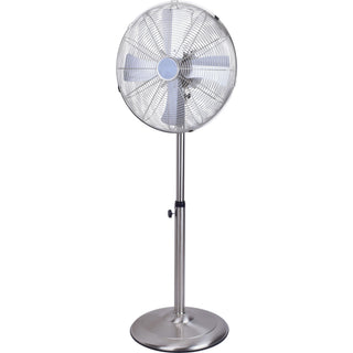 Stand Fan, 4 Blades, Rotary Knob Switch, Oscillation Function, Tilting Angle - Chrome