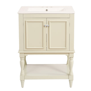 Modern Bathroom Vanity With Sink, Rectangular Cabinet With Open Shelf And Closed Storage