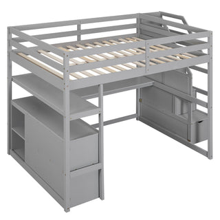 Loft Bed With Desk, Shelves, 2 Drawers, Storage Staircase