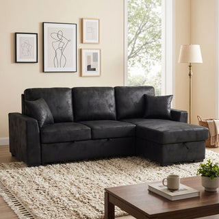 Upholstered Sectional With Pull-Out Bed And Chaise Storage