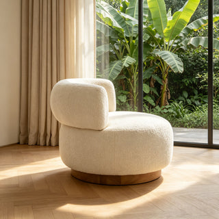 Swivel Accent Chair With Curved Backrest For Home Decor - Beige