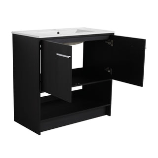 Modern Bathroom Vanity With Ceramic Sink, Freestanding Cabinet, Soft Closing Doors