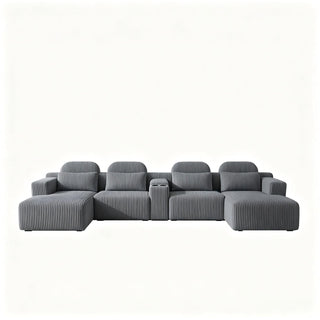 U-Shaped Sectional Sofa With Chaise Lounge And Cup Holders