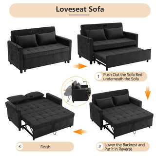 Loveseat Sofa Bed Sleeper With Reversible Backrest, Side Pockets, USB Ports, Phone Holder