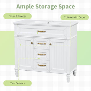 Modern Freestanding Bathroom Vanity With Sink, Cabinet, Soft-Close Drawers, Tip-Out Tray