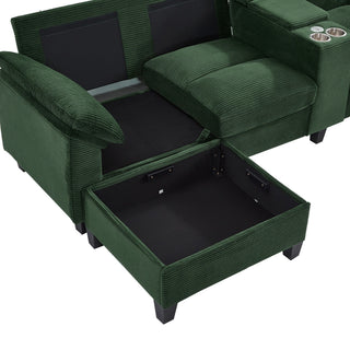 Modern U - Shaped Sectional Sofa With Storage Ottomans, USB Ports, And Cup Holders