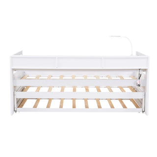 Daybed With 2 Trundles, 3 Storage Cubbies, Built In USB Charging Light