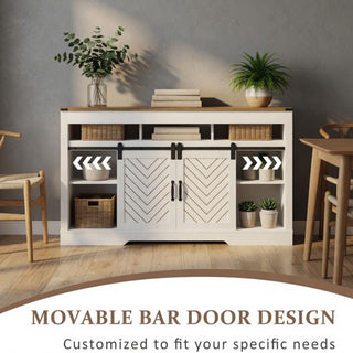 TV Stand With Sliding Barn Doors And Adjustable Storage - White / Oak
