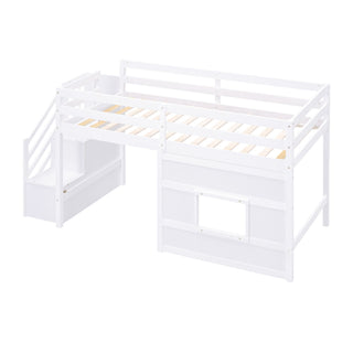 Loft Bed With Storage Staircase, Window & LED Light