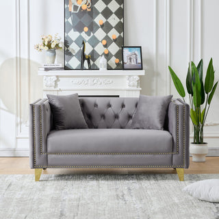 3 And 2 Seater Deep Seat Sofa With Button Nailhead, Square Arm Couches, Furniture For Living Room - Gray