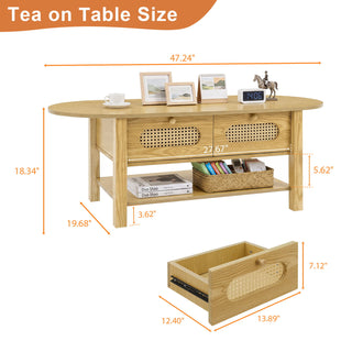 Oval Coffee Table With With 2 Storage Drawers For Living Rooms - Wood