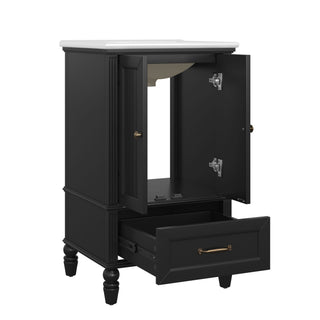 20" Bathroom Vanity With Sink Cabinet With 2 Doors, 2 Drawer, Magnetic Door Stopper, Adjustable Feet, Drop In Sink - Black