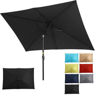 Rectangular Patio Umbrella With Crank Tilt, Polyester UV-Resistant Canopy