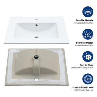 Console Sink With Legs, 24" X 18", Durable Porcela With Frame - White / Black