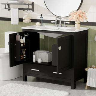 Bathroom Vanity With Sink, Soft Close Doors, Double Shelves & Divided Drawer