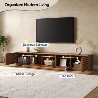 TV Stand, Entertainment Center With Cable Management And Soft Closing Hinges - Walnut