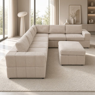 Oversized Modular Sectional Sofa, Reversible With Ottoman