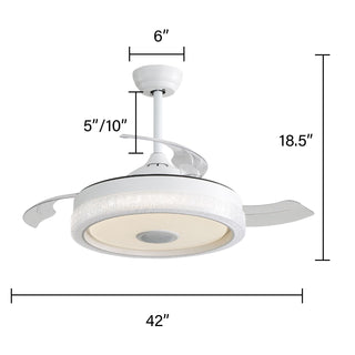 Invisible Ceiling Fan With Remote Control And 36W LED Light, 120V DC Motor, 3 Blades - White