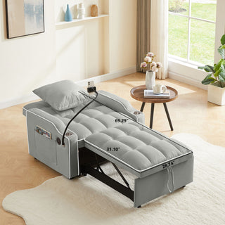 Convertible 3 In 1 Sofa Bed With Adjustable Sleeper Chair And Multi Pockets