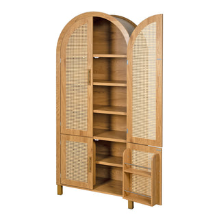 Tall Arched Cabinet With Rattan Doors & Adjustable Shelves